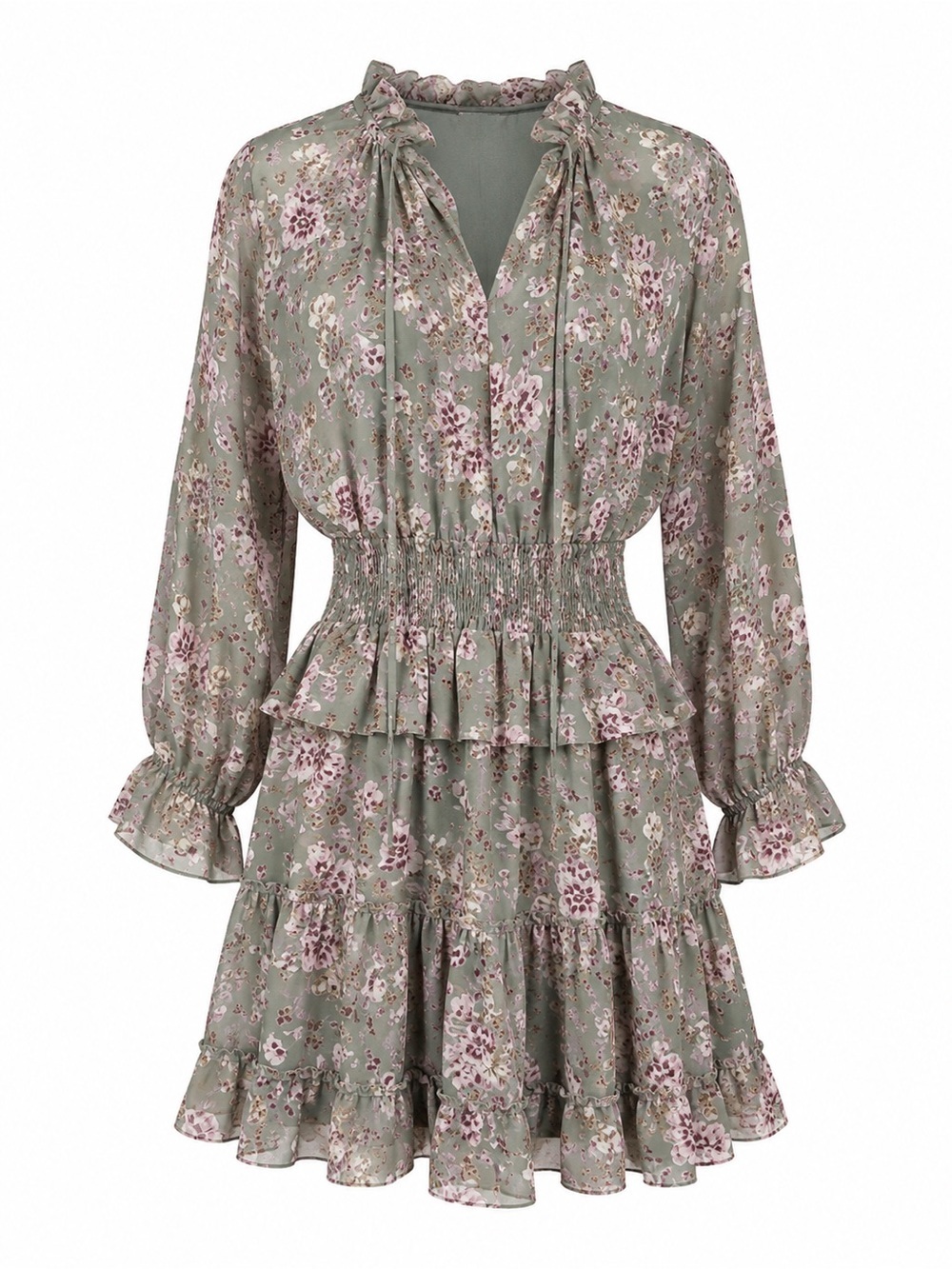 Entro NWT green floral tiered mini dress, small